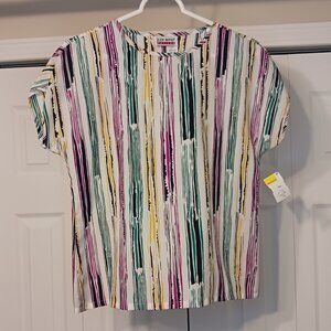 #84 3/$18 - Judy Bond White/Yellow Short Sleeve Top Size 6